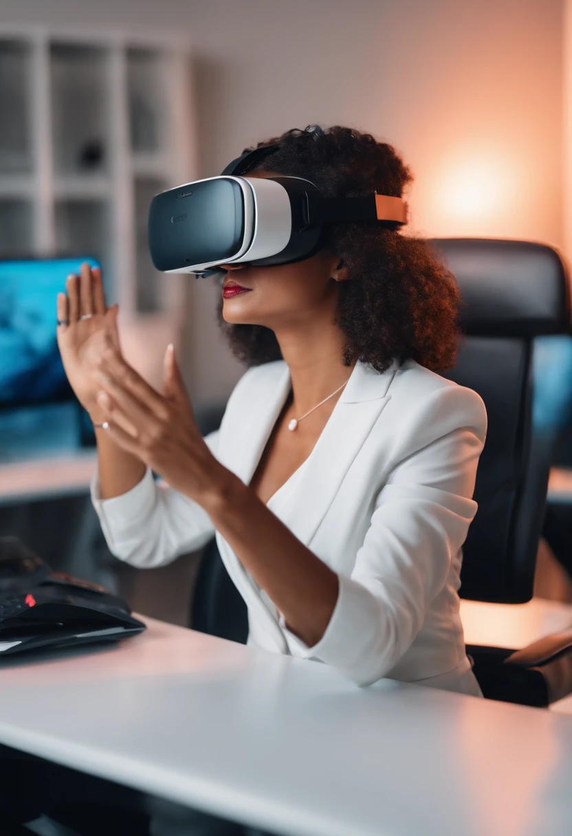Business woman experiencing VR in the office