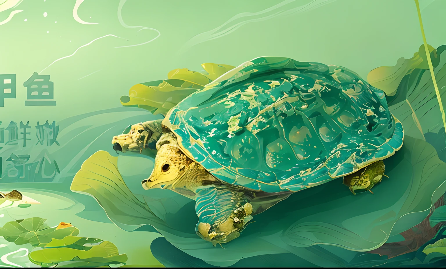 There is one sitting on a leaf in the water, Old age, Mitch McConnell as Turtle, lying on lily pad, as an anthropomorphic turtle, turtle, an anthropomorphic turtle, anthropomorphic turtle, simulating, great leviathan turtle, Large tortoise shell, A WORLD, wet amphibious skin, half turtle