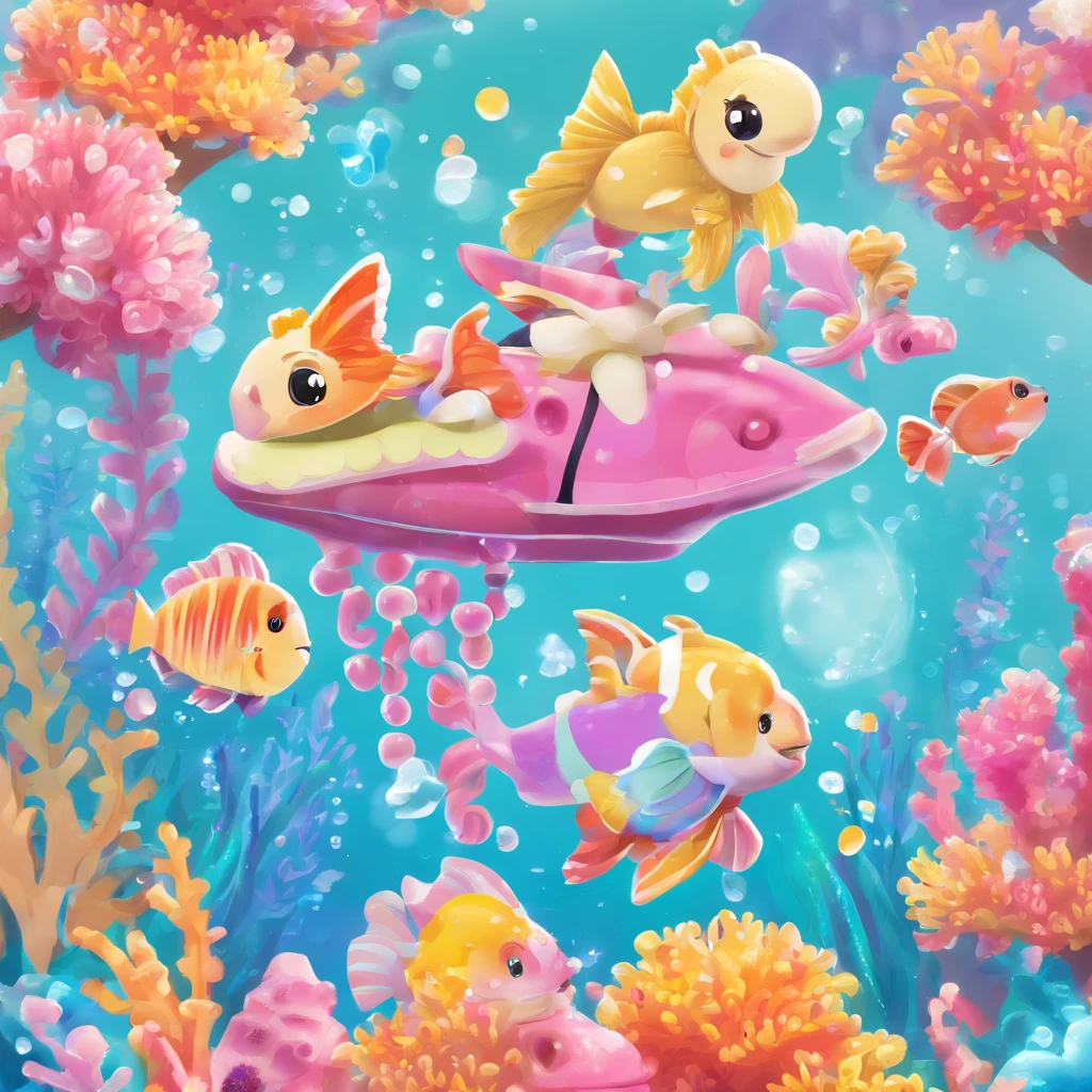 simple, vector, 4k, cheerful, flat background, illustration, under water, sea, kids background, colorful, reef, flat color, seahorse