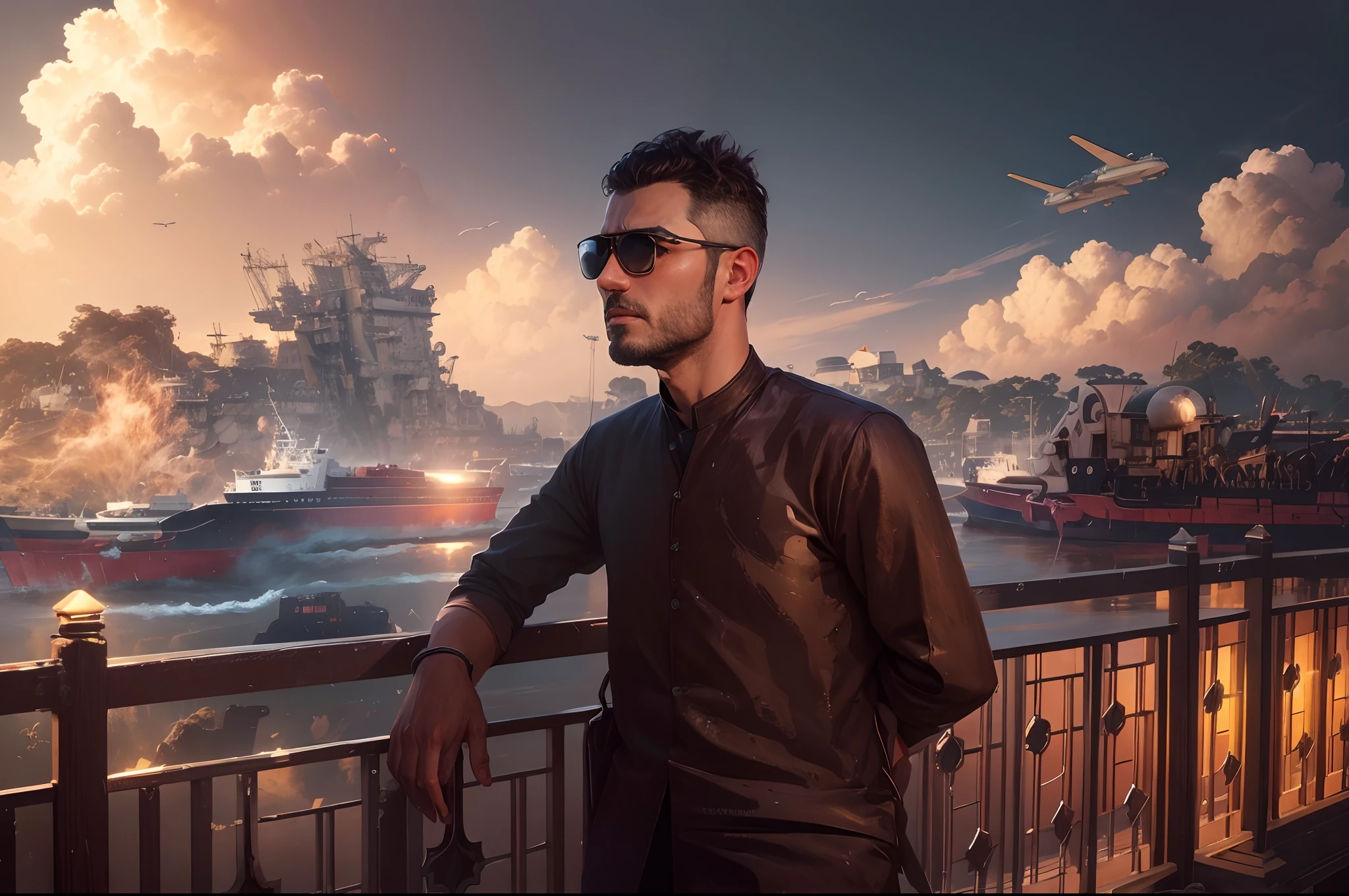Background change with Ship in Sea and 4 aircraft in sky..4kresult