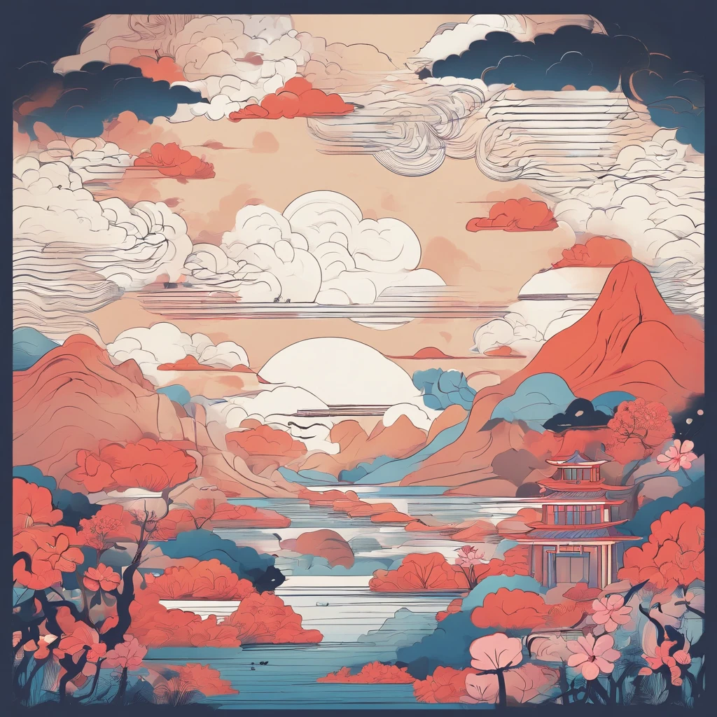 Auspicious clouds,China-style,The colors are bright and rich,hyper HD,64K,High Picture Quality,Fine,tmasterpiece,planar,Illustration style,Guochao style,(cartoonish style),(Manhwa Style),Textured clouds with clear lines,The line texture is clear,No characters appear