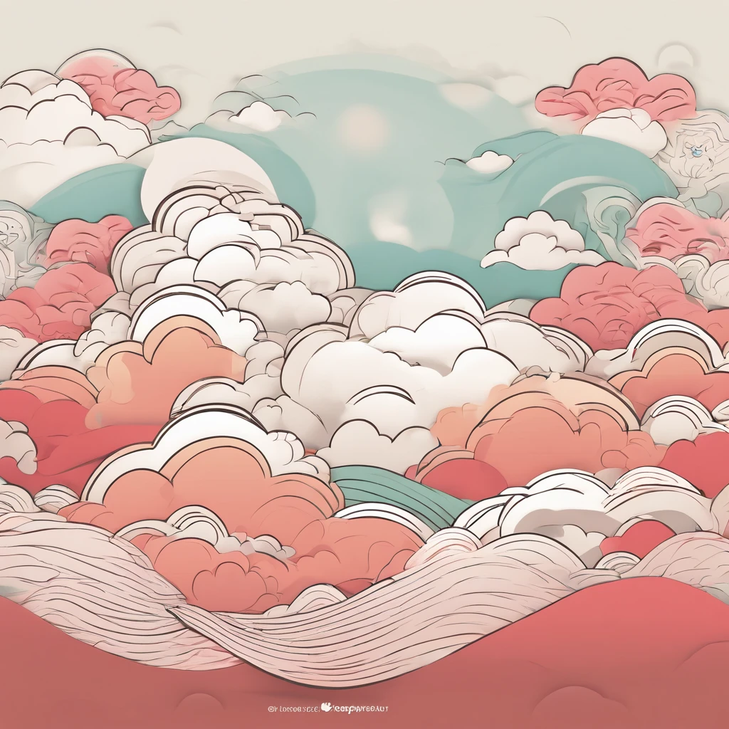 Auspicious clouds，China-style，The colors are bright and rich，hyper HD，64K，High Picture Quality，Fine，tmasterpiece，planar，Illustration style，Guochao style，（cartoonish style）,(Manhwa Style)，Textured clouds with clear lines，The line texture is clear，No characters appear