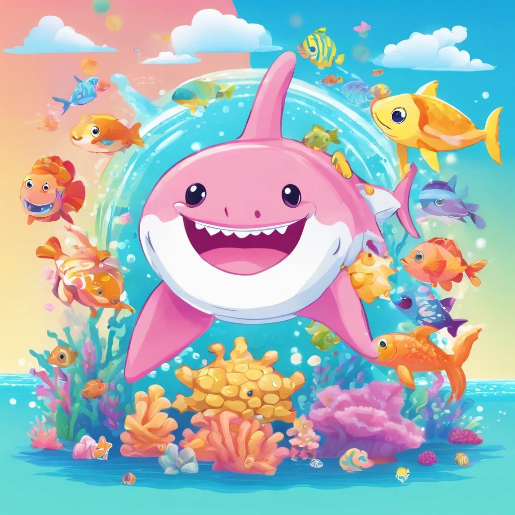 simple, vector, 4k, cheerful, flat background, illustration, under water, sea, kids background, colorful, reef, flat color, shark