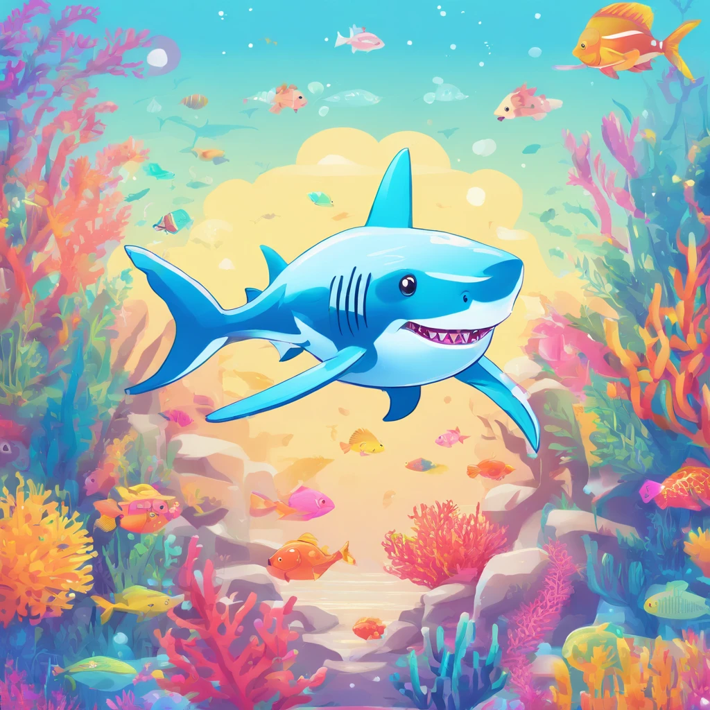 simple, vector, 4k, cheerful, flat background, illustration, under water, sea, kids background, colorful, reef, flat color, shark