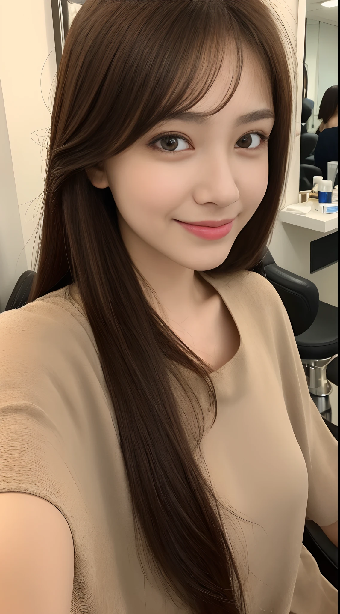 seed:2020674263.((Full body angle:1.1)).((Highest quality, 8K, masterpiece:1.3)), ((from below:1.1)).concentrated:1.2, Perfect body beauty:1.4, Hips:1.2, ((Delicate Hair)), (Colorful T-shirts、Shorts、pajamas :1.1) , ((Highest quality、8k、masterpiece:1.3))、1 Girl、A sloppy smile、Esbian all over、Slim face、Big Boobs、Beautiful woman、(Dark Brown Hair)、Long Hair、1.1、Flickering Valley、Detailed eyes、double eyelid、Blurred Background、超Slim face、Smile、Looking down、living、