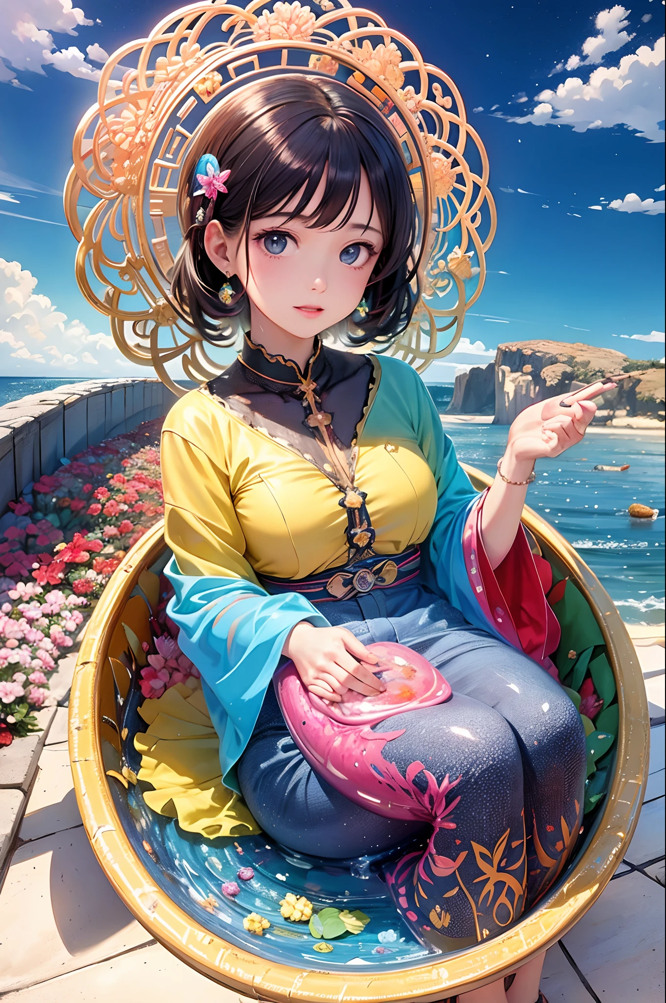 (masterpiece, top quality, official art:1.2),(colorful),looking at the viewer,1girl, portait, solo, floating colorful water