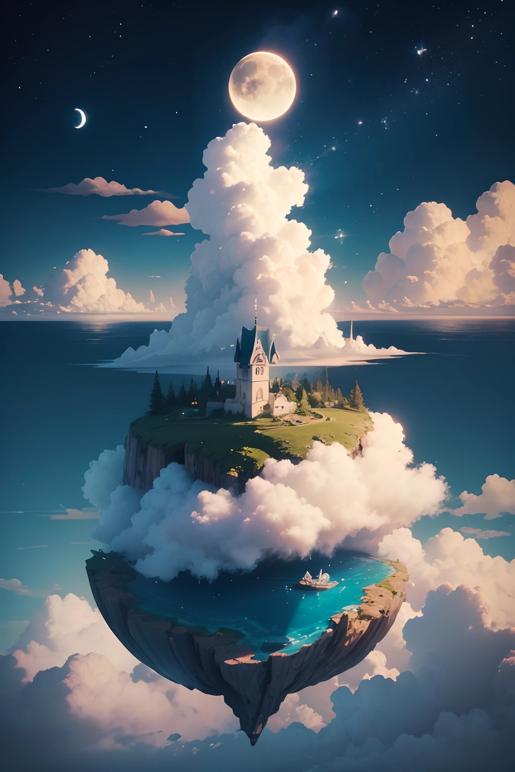 Island,sky,Moon,Fairy,Cloud