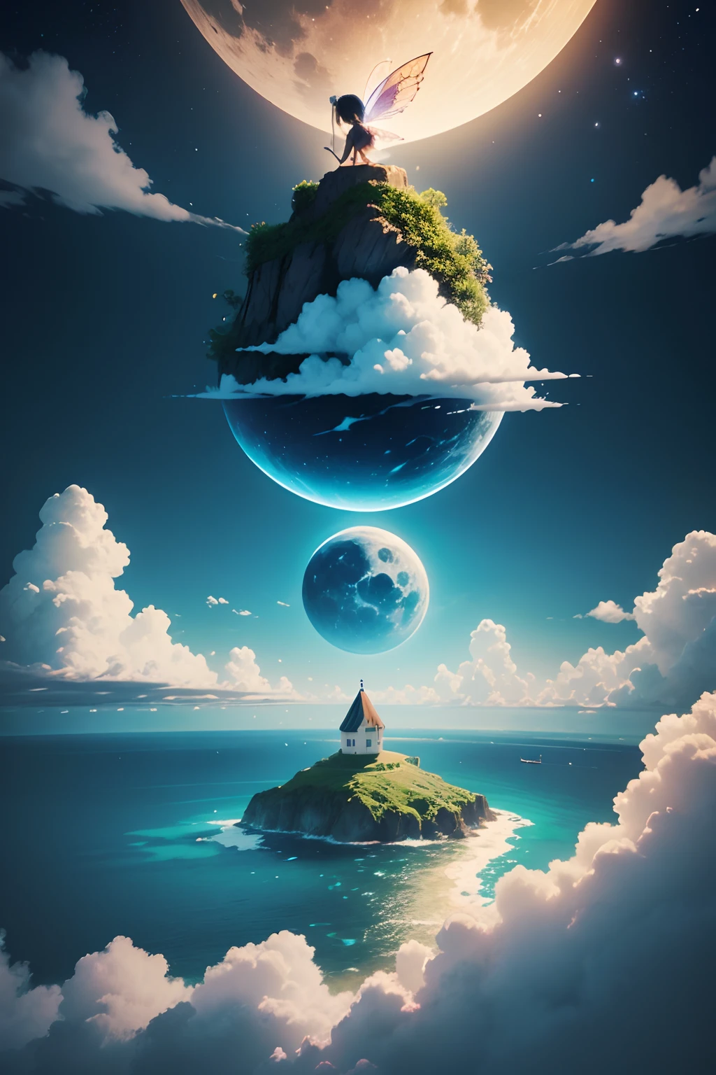Island,sky,Moon,Fairy,Cloud centered