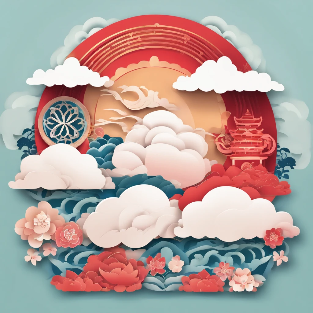 Auspicious clouds,China-style,The colors are bright and rich,Illustration style,Flattening,Guochao style,No characters appear,No construction appears,No flowers appear