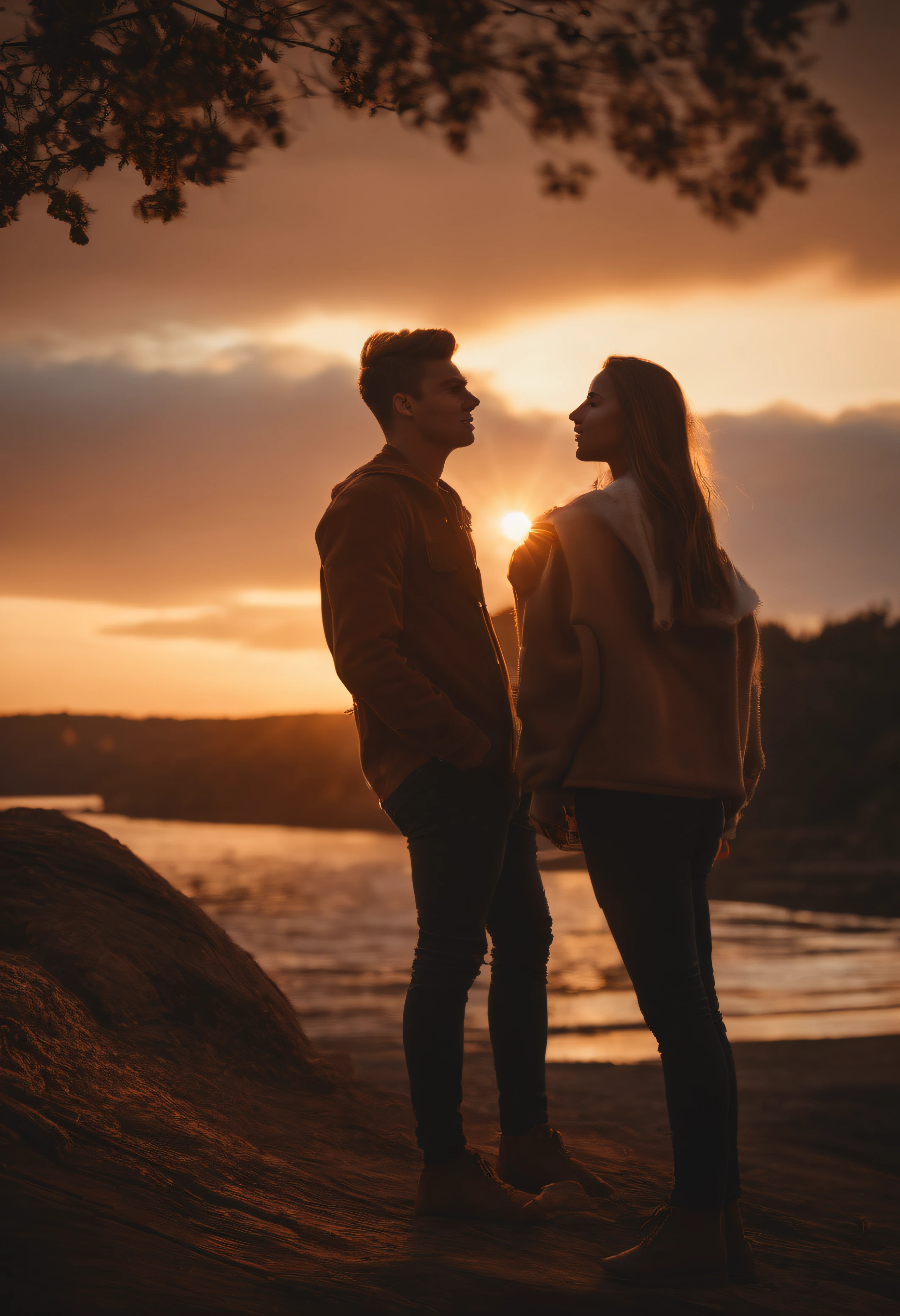 young people, wood, sunset, high quality details 1.3, 4k, high quality,