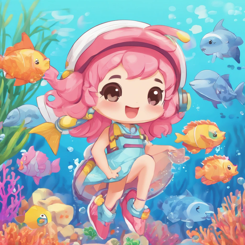 simple, vector, 4k, cheerful, flat background, illustration, under water, sea, kids background, colorful, reef, flat color, shark