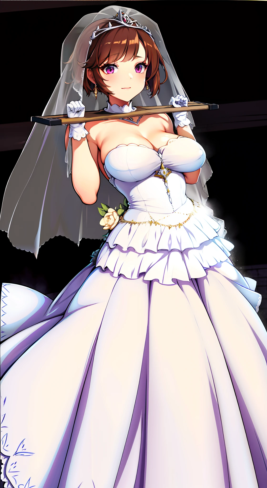 (Hyūga Hinata), ((Huge Breast)), ((Wet Wedding Gown)), Standing, Rainy situation, at altar, Praying Hand, ((Garter Stockings)).