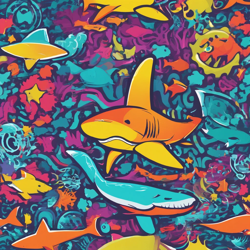 simple, vector, 4k, cheerful, flat background, illustration, under water, sea, kids background, colorful, reef, flat color, shark