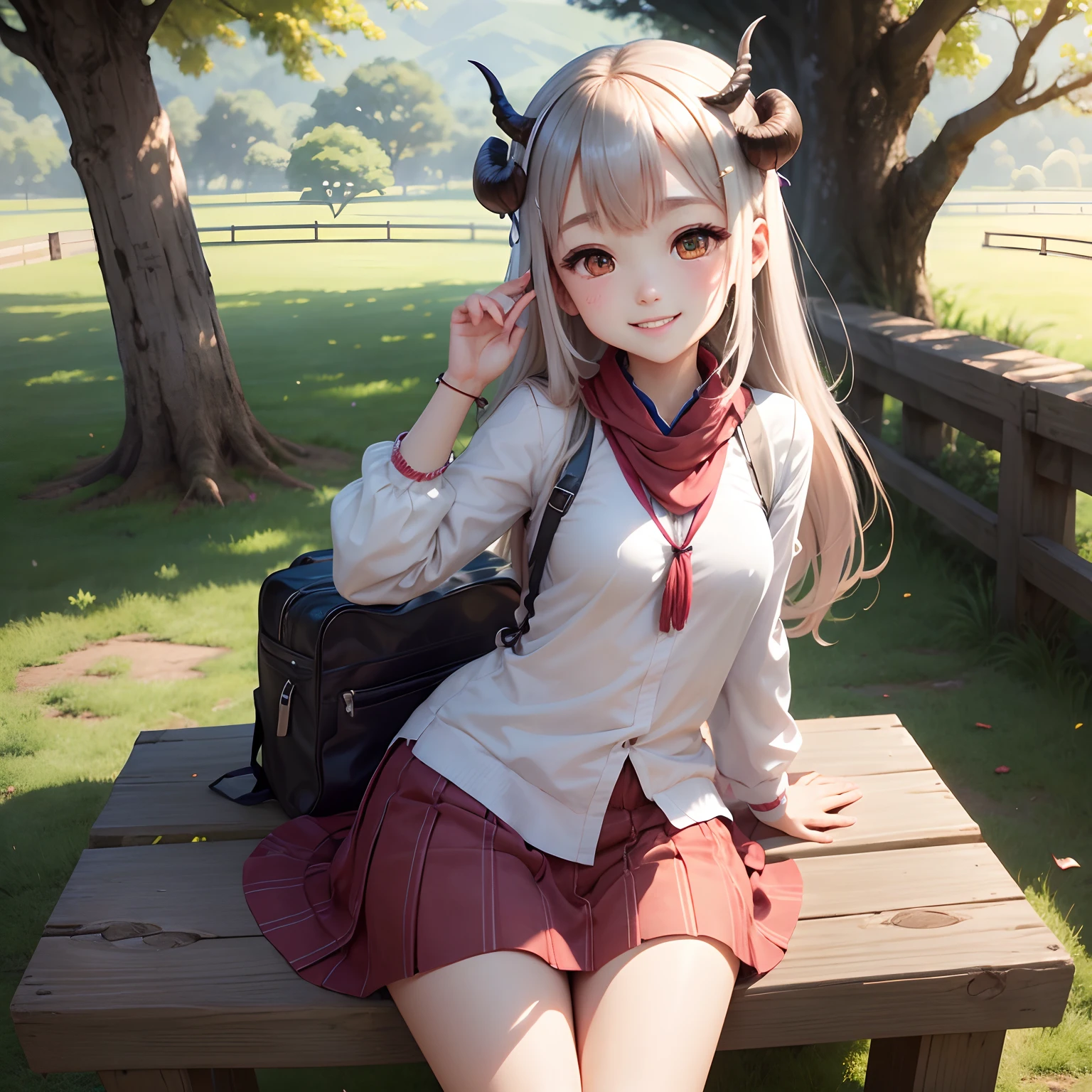 LRD1, The upper part of the body, a smile, simple background, plein air, Skysky, tag, Limuru Tempest、Horns