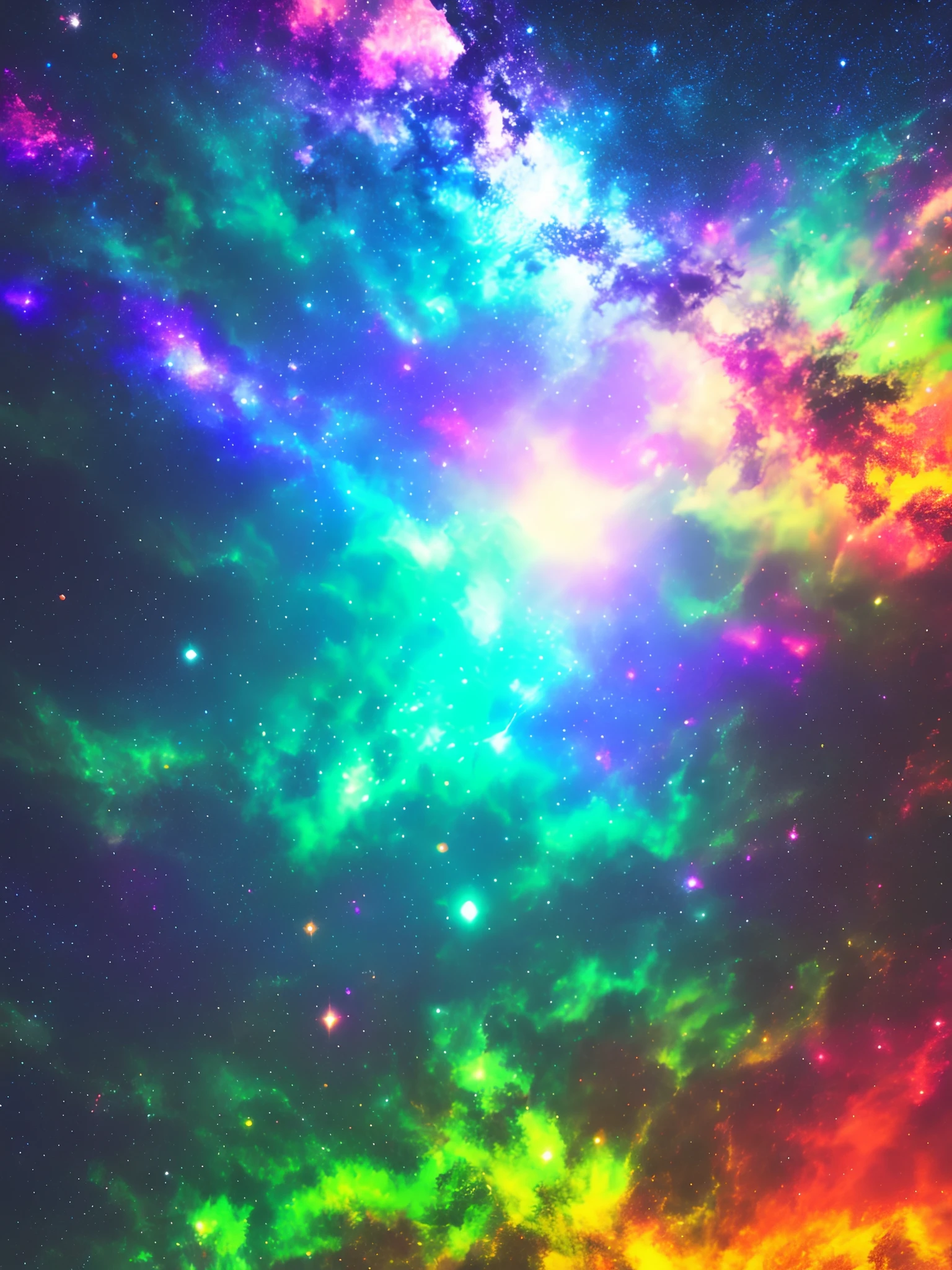 Futuristic landscape, galaxy, multicolor and movement