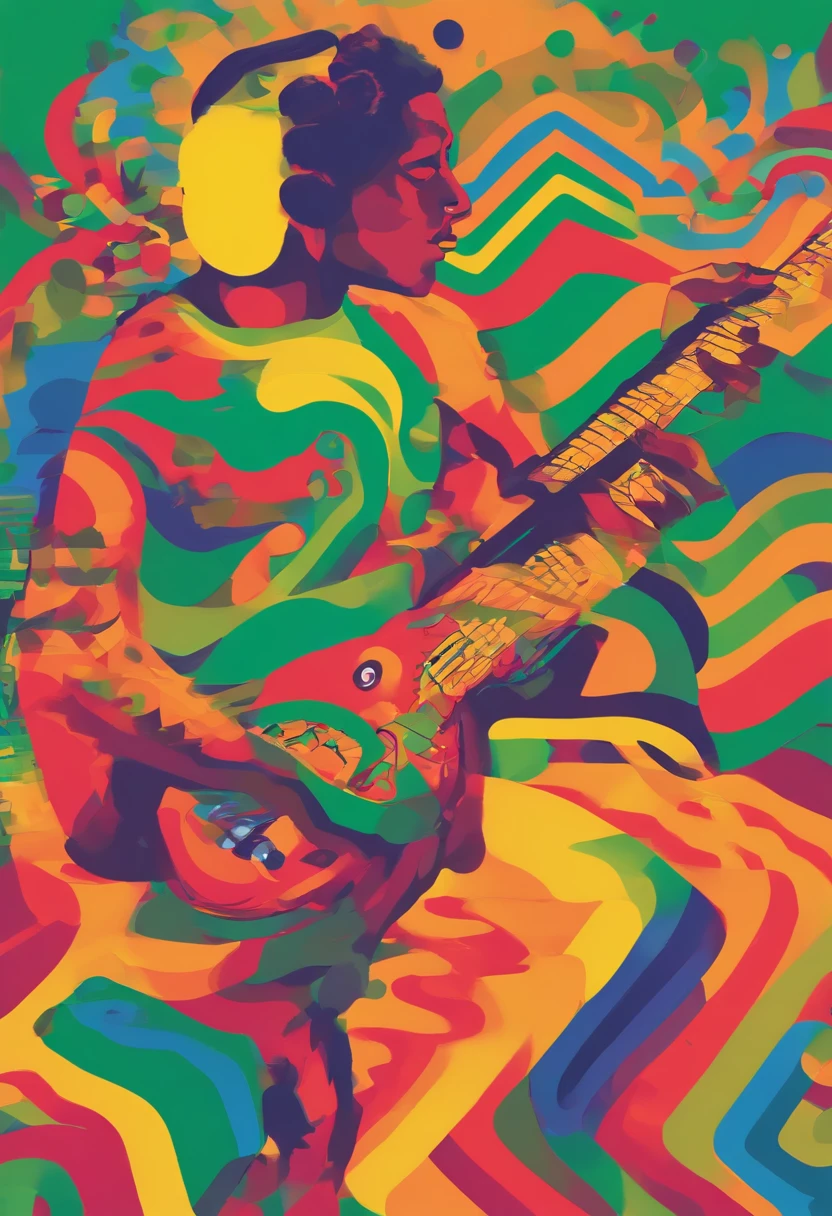jamaica reggae, people in a square in Jamaica listening to a man playing the guitar sitting on the sidewalk. Pure reggae vibes