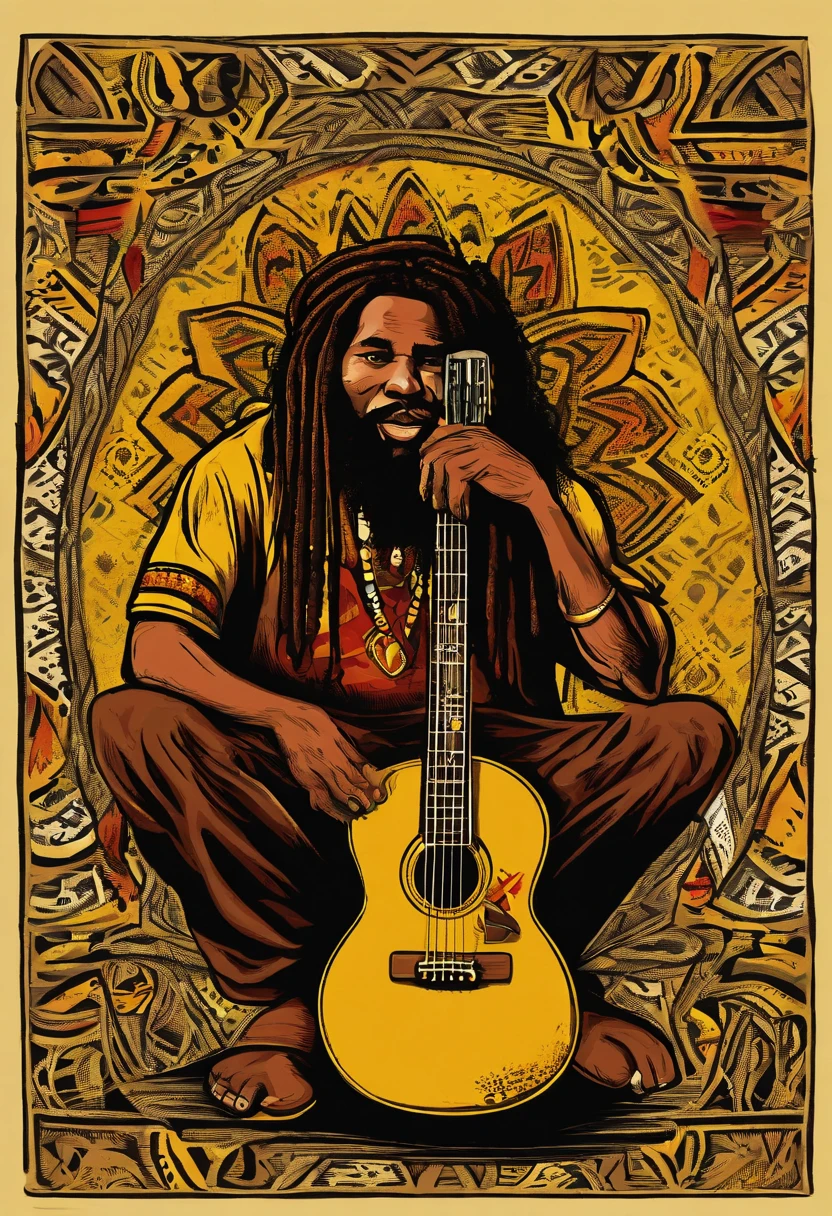 reggae jamaica, people in a square in Jamaica listening to a man playing guitar sitting on the sidewalk. Pure reggae vibes