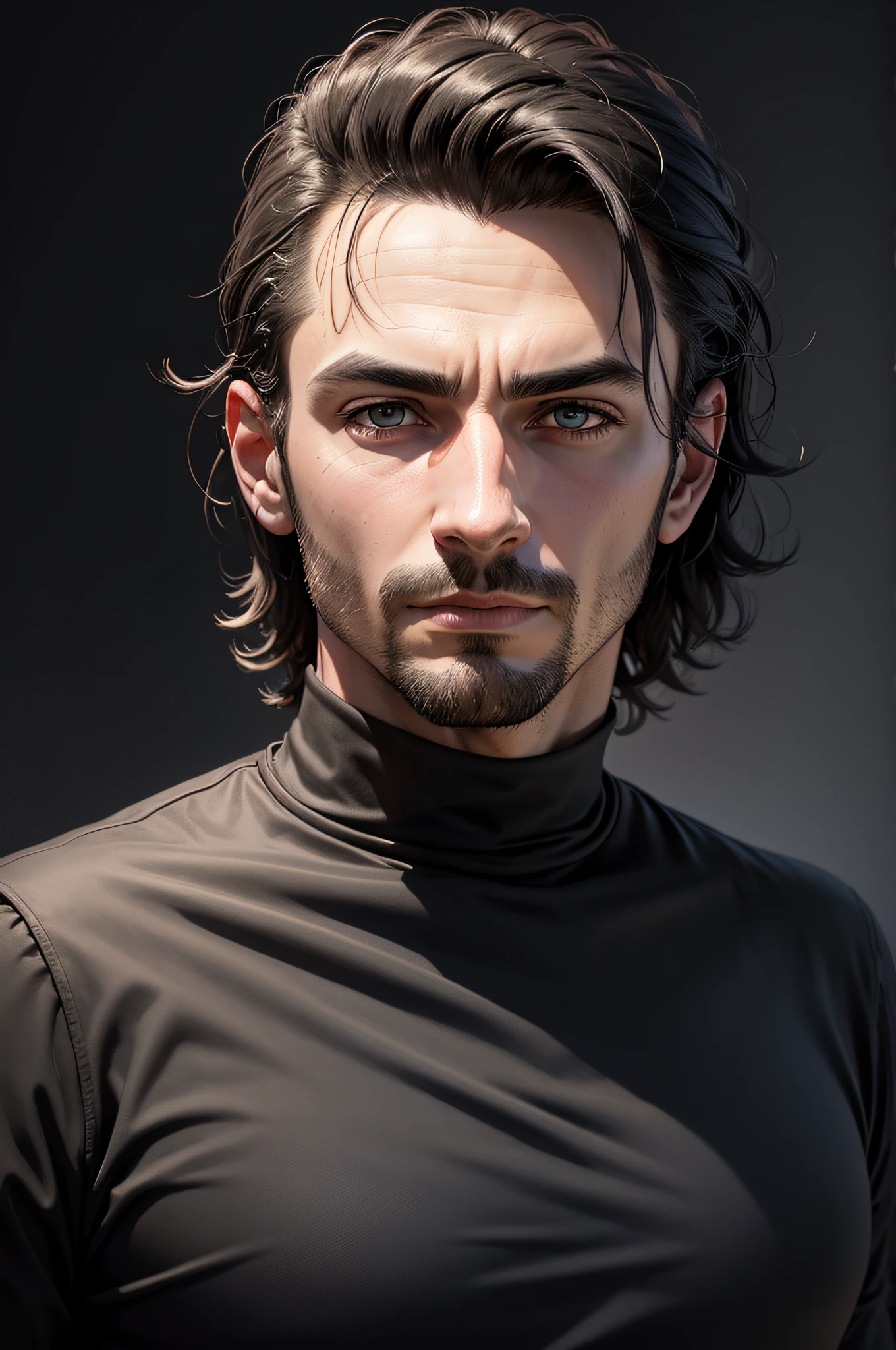 Arafed man in black shirt looking at camera with black background, a portrait inspired by Ivan Mrkvička, Unsplash, hiper-realismo, Christophe Szpajdel, taken in the early 2020s, Marco Lense, David Finalizar Compra, Miguel Hoppen, Vitaly Bulgarov, Andrei Tarkovsky, foto de perfil headshot, olhar severo