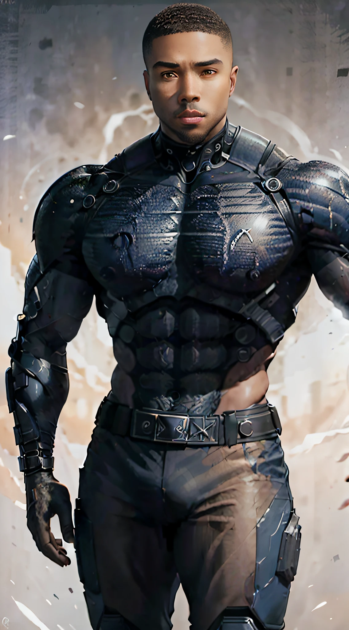 actor ((Michael B. Jordan)) as Jackson Briggs from Mortal Kombat, special forces soldier, ((cybernetic arms and hands)), muscular, imposing figure, military-style clothing, intricate, high detail, sharp focus, dramatic, photorealistic painting art by greg rutkowski