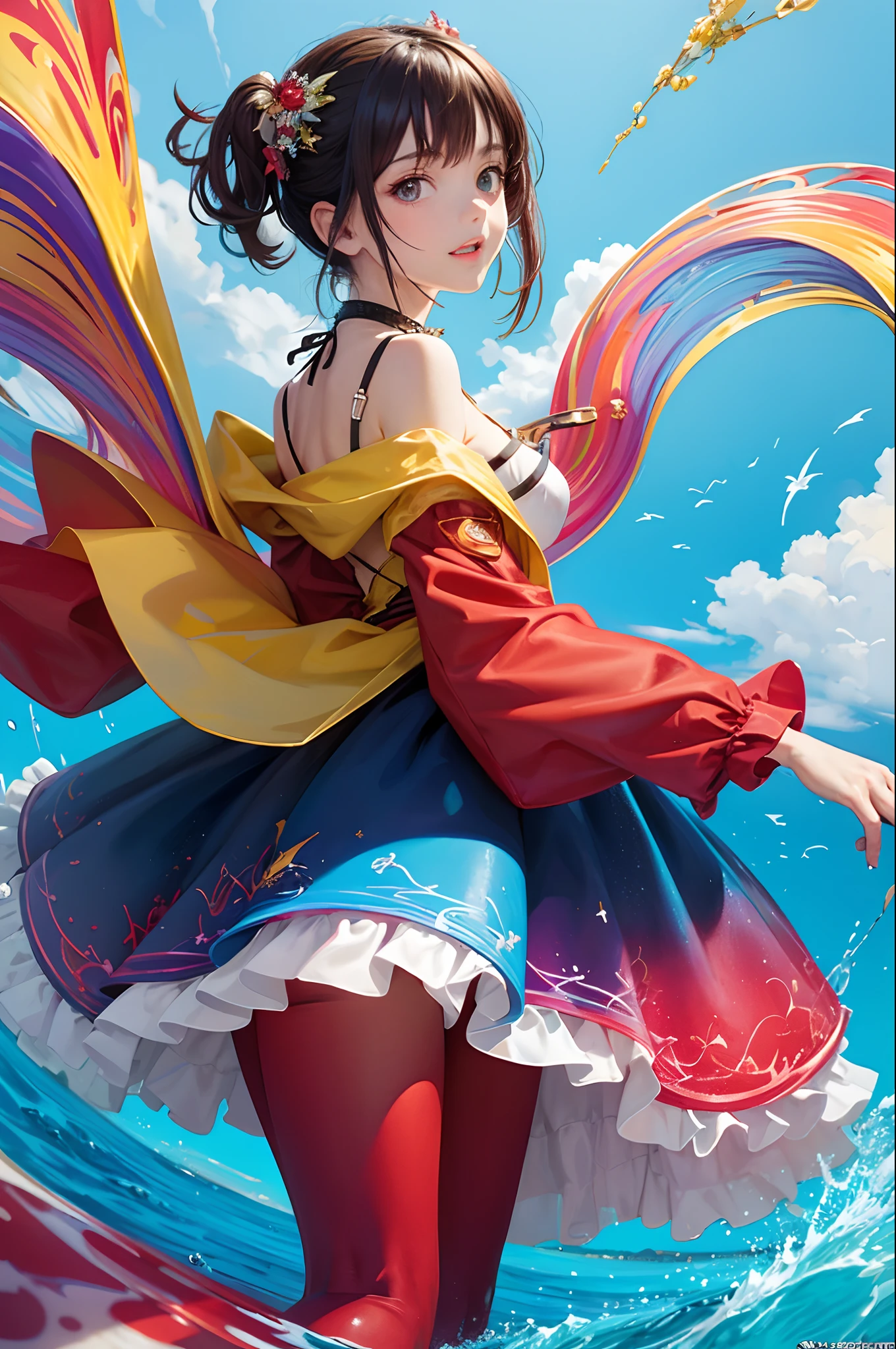 A PHOENIX with a beautiful background with some balloons behind