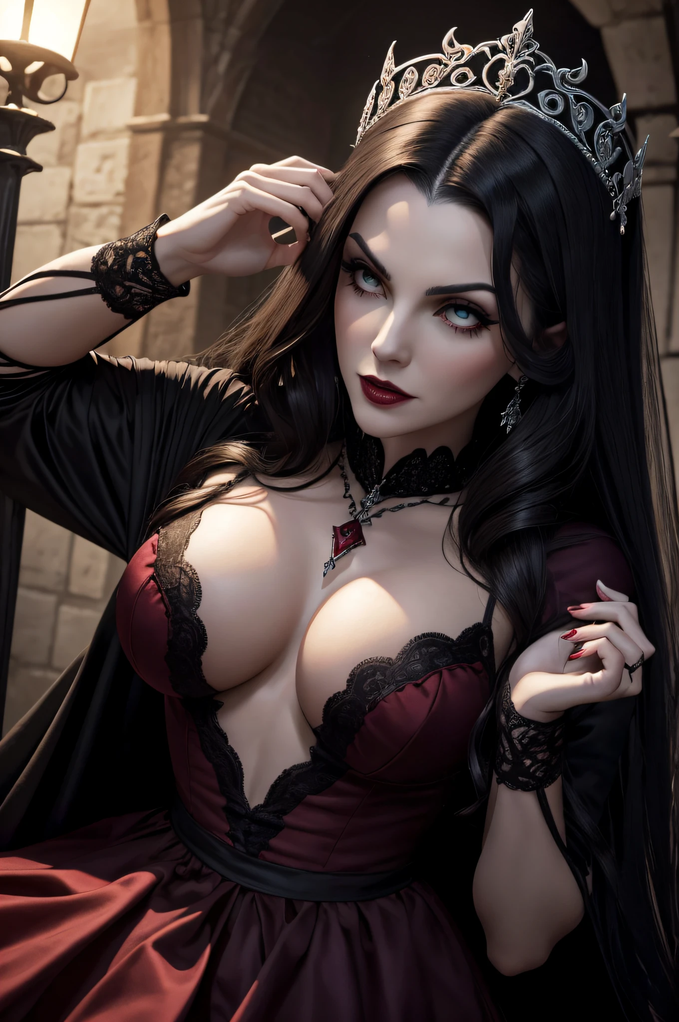 ( UHD ), ( 8k ), ( perfect lighting ), ( cores vivas ), ( texturas reais ), ( Construction of the body of the delicate characters ), ( obra prima ), Harem of beautiful vampires, Sexy vampírica jackets, fluttering tunics, cabelos lisos, flowing hair, sangue nas vestes, rosto famintos pela presa, victim on the ground, vampira sugando sangue, dark castle setting