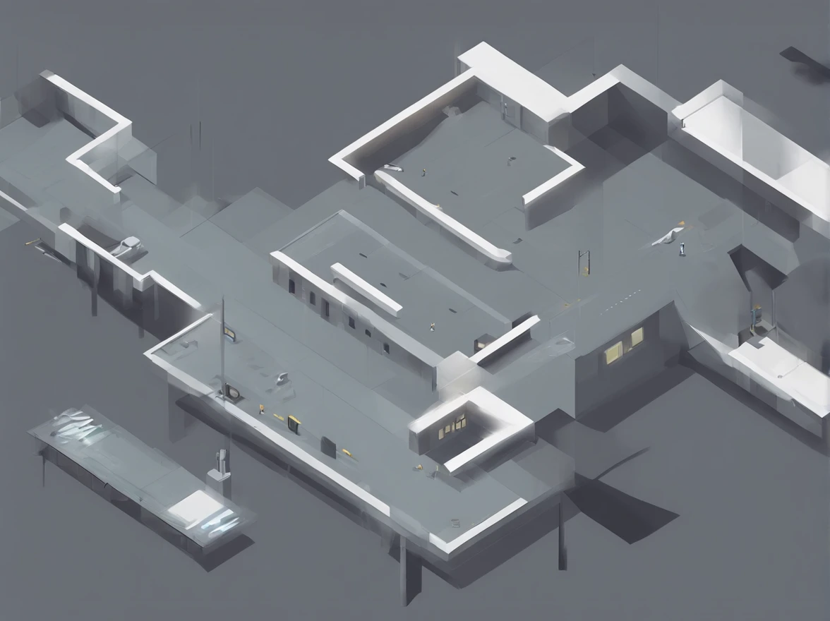 indie game art, minimalist, isometric, dystopian, gray city