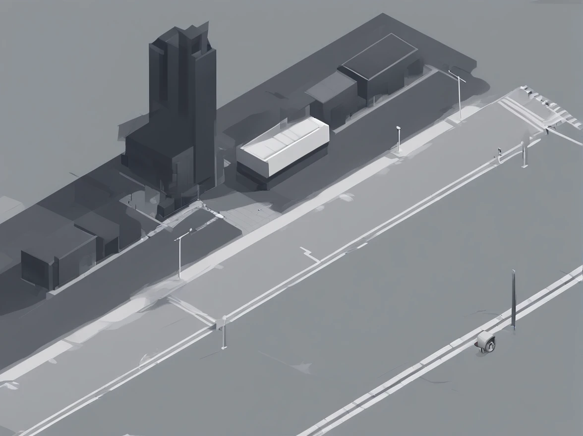 indie game art, minimalist, isometric, dystopian, gray city