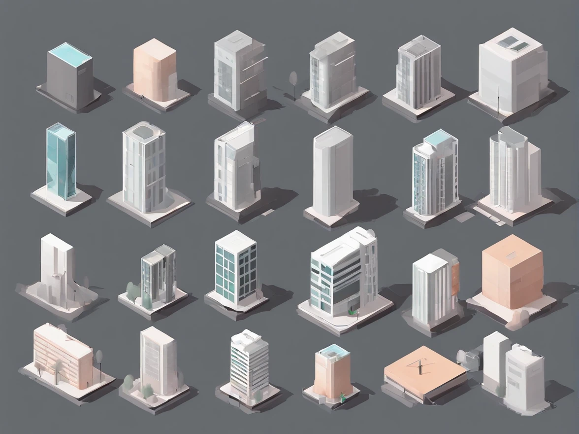 indie game art, minimalist, isometric, dystopian, gray city