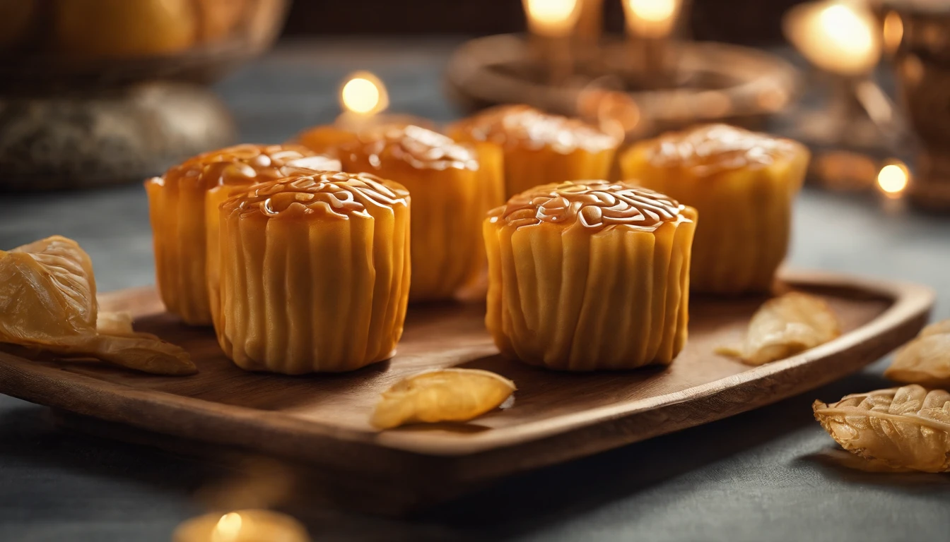 Commercial shooting, Cantonese egg yolk mooncakes, tea cup, themoon, Night sky poster, Fresh style background, elegant, Booth lighting, Attractive, photorealistic colors, Ultra HD