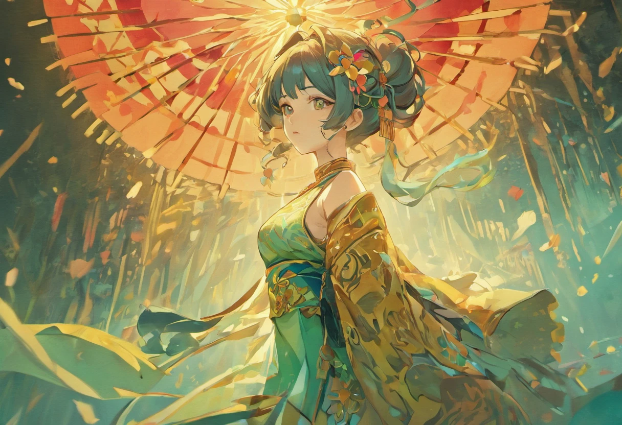 Once upon a time there was a woman in ancient China, Beautiful poses，bare back，There are tattoos on bare shoulders，Red and blue-green flowers, Ukiyo style, Works of art in the style of Gouviz, Gouviz, alphonse mucha and rossdraws, beautiful illustration, Li Song, Yang J, Author：There would be Zhe, by Zeng Jing, Ye Xin, Author：by Shitao, Author：by Zhou Fang, korean art nouveau anime