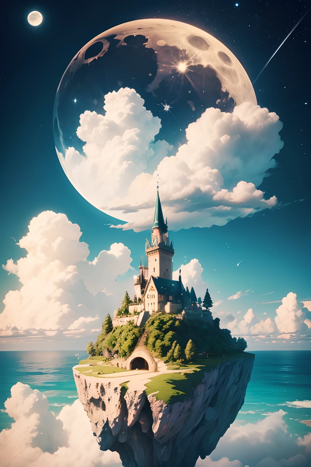 Island，sky，Moon，Fairy，Cloud