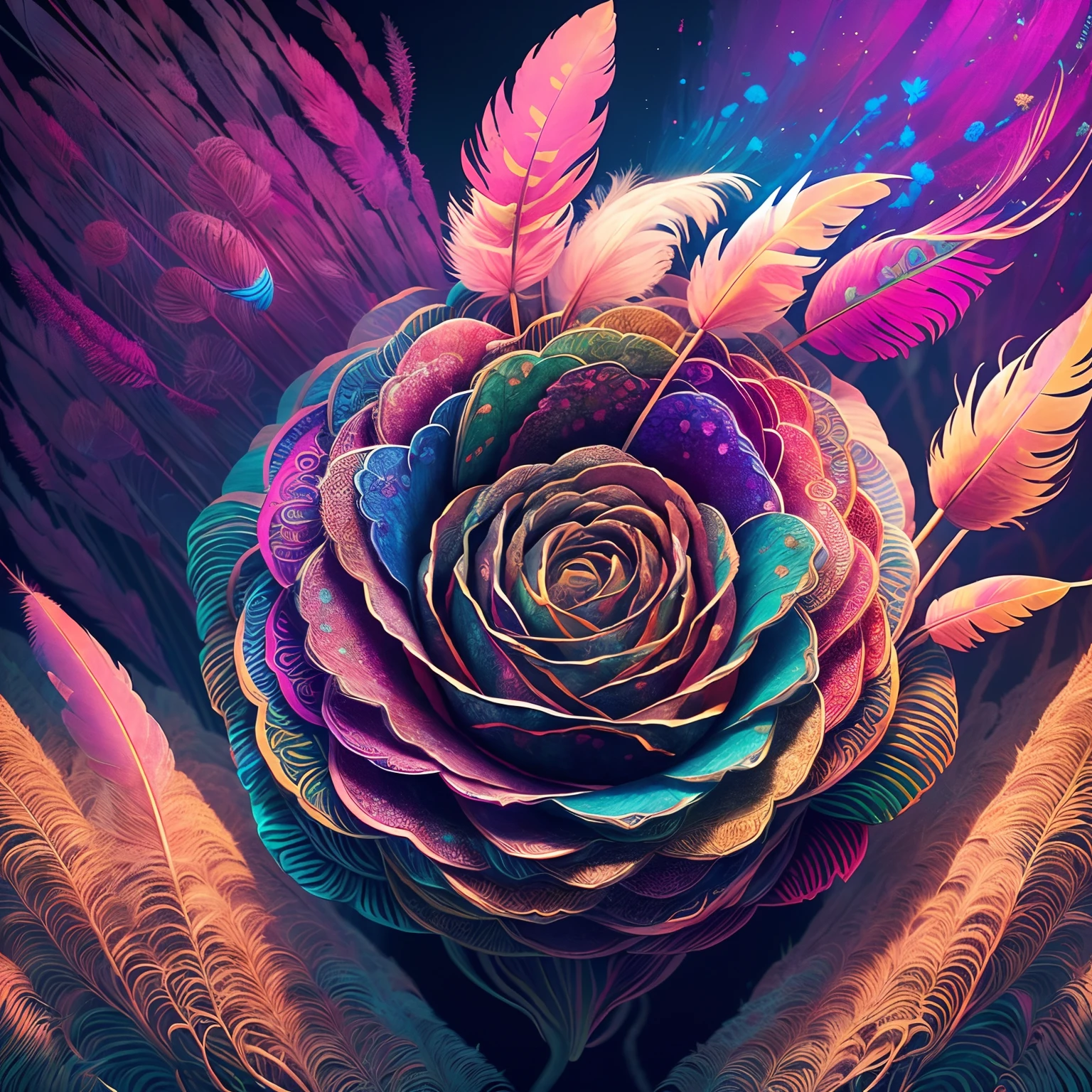 Riff Style 2 (masutepiece, top-quality, Best Quality, Official art, Plants and bird feathers, Beautiful and aesthetic:1.2), (roses,Pampas grass:1.3), Extremely detailed,(Fractal Art:1.1),(Colorful:1.1)(Flowers:1.3),highest details,(Zentangle:1.2), (Dynamic Pose), (Abstract background:1.3), (Many colors:1.4), (Feathers:1.5)