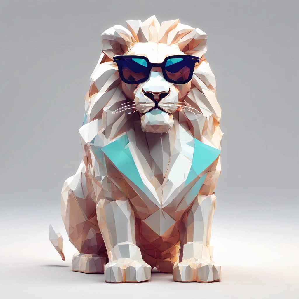 Perfect alignment, Cute little lion in jacket,crystal vases,Rose flower, Wearing sunglasses, cheerfulness, Standing position, Abstract beauty, Centered, Looking at the camera, Facing the camera, nearing perfection, Dynamic, Highly detailed, smooth, Sharp focus, 8K, high definition resolution, illustration, Art by Carne Griffiths and Wadim Kashin, White background