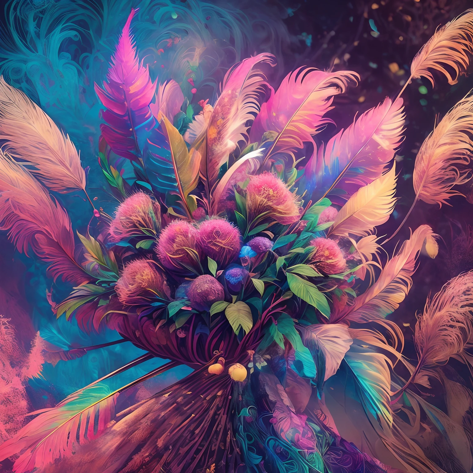 Riff Style 2 (masutepiece, top-quality, Best Quality, Official art, Plants and bird feathers, Beautiful and aesthetic:1.2), (roses,Pampas grass:1.3), Extremely detailed,(Fractal Art:1.1),(Colorful:1.1)(Flowers:1.3),highest details,(Zentangle:1.2), (Dynamic Pose), (Abstract background:1.3), (Many colors:1.4), (Feathers:1.5)