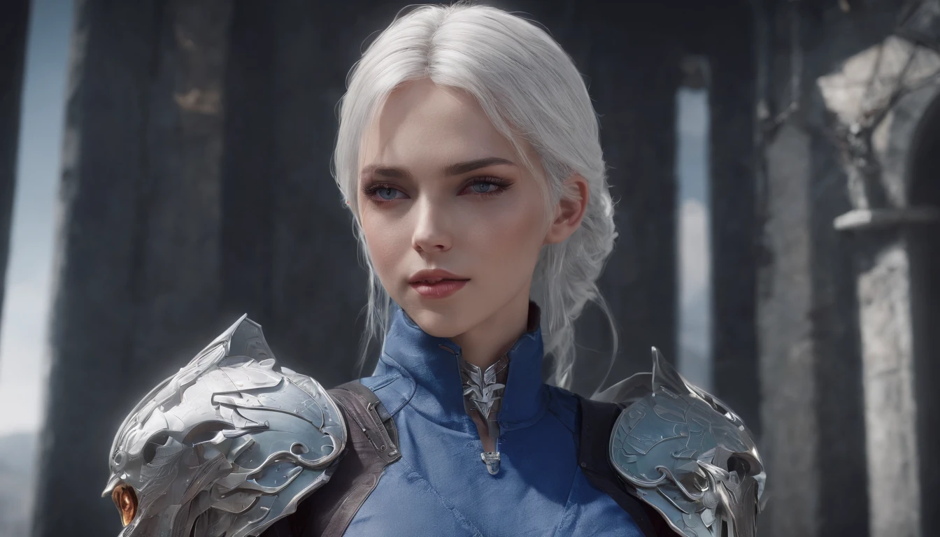 Cirilla Fiona Elen Riannon，Highest image quality，Outstanding details，超高分辨率，（Fidelity：1.4）, Favor the details，closeup cleavage，Ride a dragon，High-tech dragon knight mech，He has a delicate and beautiful face，（（Blue-white flying semi-mechanical fuselage：1.8）），Raised sexy，frontage，Cidade futuristica，mechanically aesthetic，Virtual Engine 5，Perfect detail rendering，rendering by octane，hyper HD