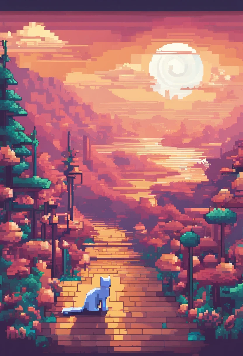 catss,Frontal photo. Evening. 3D pixel art 4K wallpaper. Incredible pixel art detail. Pixel art. Steam waves. Detailed Unreal Engine pixel art