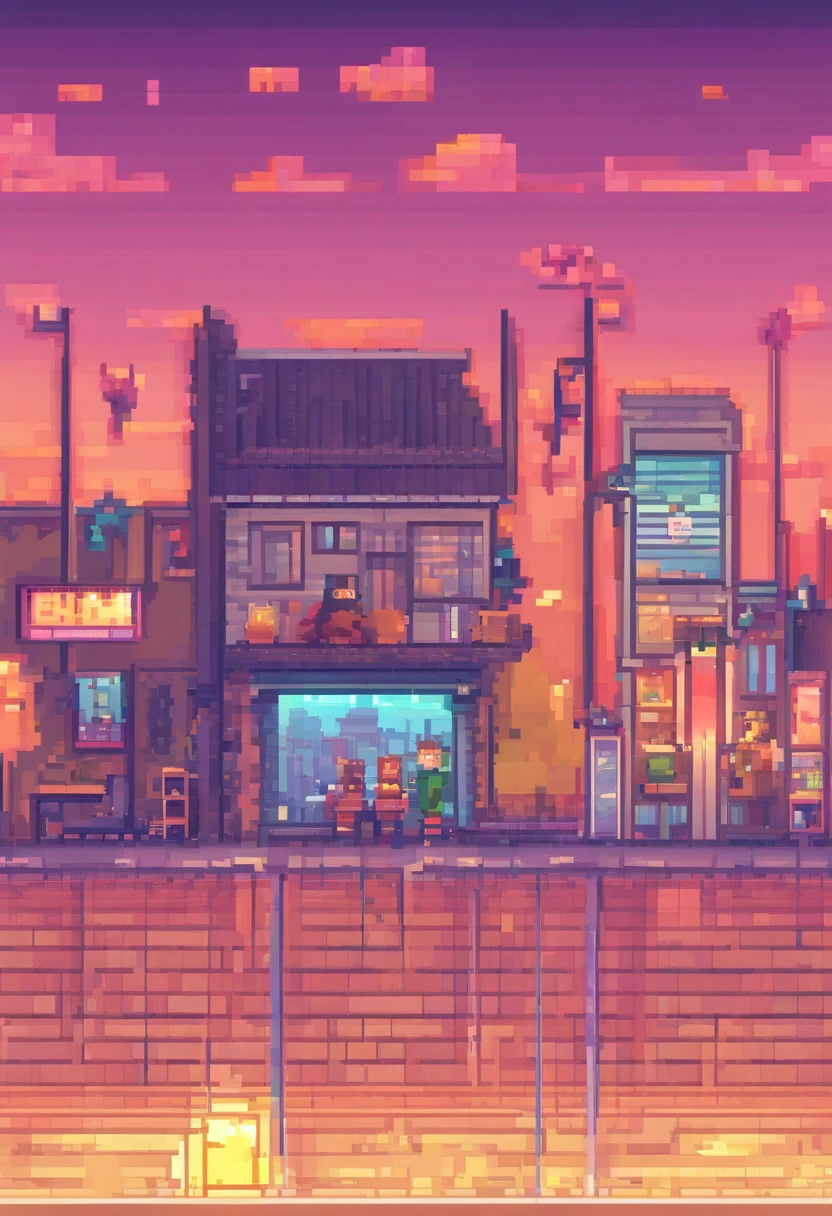 catss,Frontal photo. Evening. 3D pixel art 4K wallpaper. Incredible pixel art detail. Pixel art. Steam waves. Detailed Unreal Engine pixel art
