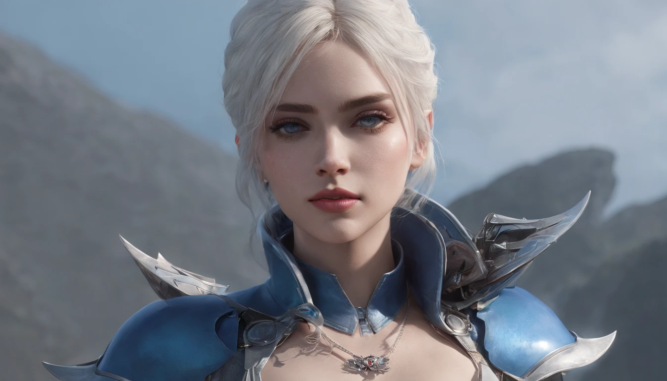 Cirilla Fiona Elen Riannon，Highest image quality，Outstanding details，超高分辨率，（Fidelity：1.4）, Favor the details，closeup cleavage，Ride a dragon，High-tech dragon knight mech，He has a delicate and beautiful face，（（Blue-white flying semi-mechanical fuselage：1.8）），Raised sexy，frontage，Cidade futuristica，mechanically aesthetic，Virtual Engine 5，Perfect detail rendering，rendering by octane，hyper HD