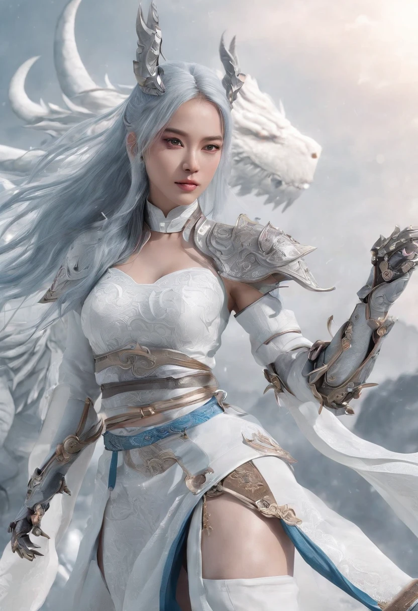 Cirilla Fiona Elen Riannon，Excellent picture quality，Outstanding details，超高分辨率，（Fidelity：1.4）, Prioritize details，Split close-up，Ride the dragon，High-tech robot dragon knight，He has a gentle and beautiful face，（（Blue and white flying semi-mechanical fuselage：1.8）），enhancer，allure，Futuristic city，nevando，Luna，Mechanically beautiful，Virtual Engine 5，Perfect detail，Octane rendering，Гипер HD，Excellent picture quality，Outstanding details，超高分辨率，（Fidelity：1.4）, Prioritize details，Split close-up，Ride the dragon，High-tech robot dragon knight，He has a gentle and beautiful face，（（Blue and white flying semi-mechanical fuselage：1.8）），enhancer，allure，Futuristic city，nevando，Luna，Mechanically beautiful，Virtual Engine 5，Perfect detail，Octane rendering，Гипер HD，动态照明，art  stations，poster for，voluminous lighting，Very detailed faces，4k wallpaper，He has a gentle and beautiful face，Long flowing hair，pony tails，Fringed Hair Ornament，Dynamic perspective，White Hanfu，White gauze flying，Red belt，Sexy，The tradition of Chinese ink painting，surrounded by cloud，cherry blossom，fog atmosphere，Ride the white dragon，White dragon horn，dynamic viewing angle，电影灯光