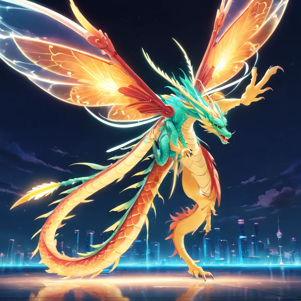 chinesedragon, (Full body shot) , 1 transparent Chinese dragon fly in cloud, Transparent mech, dreamy glow, luminous neon lights, Clean, White background, ( Global illumination, Ray traching, hdr, unreal render,reasonable design, high detal, Masterpiece, Best quality, hyper HD, Cinematic lighting)