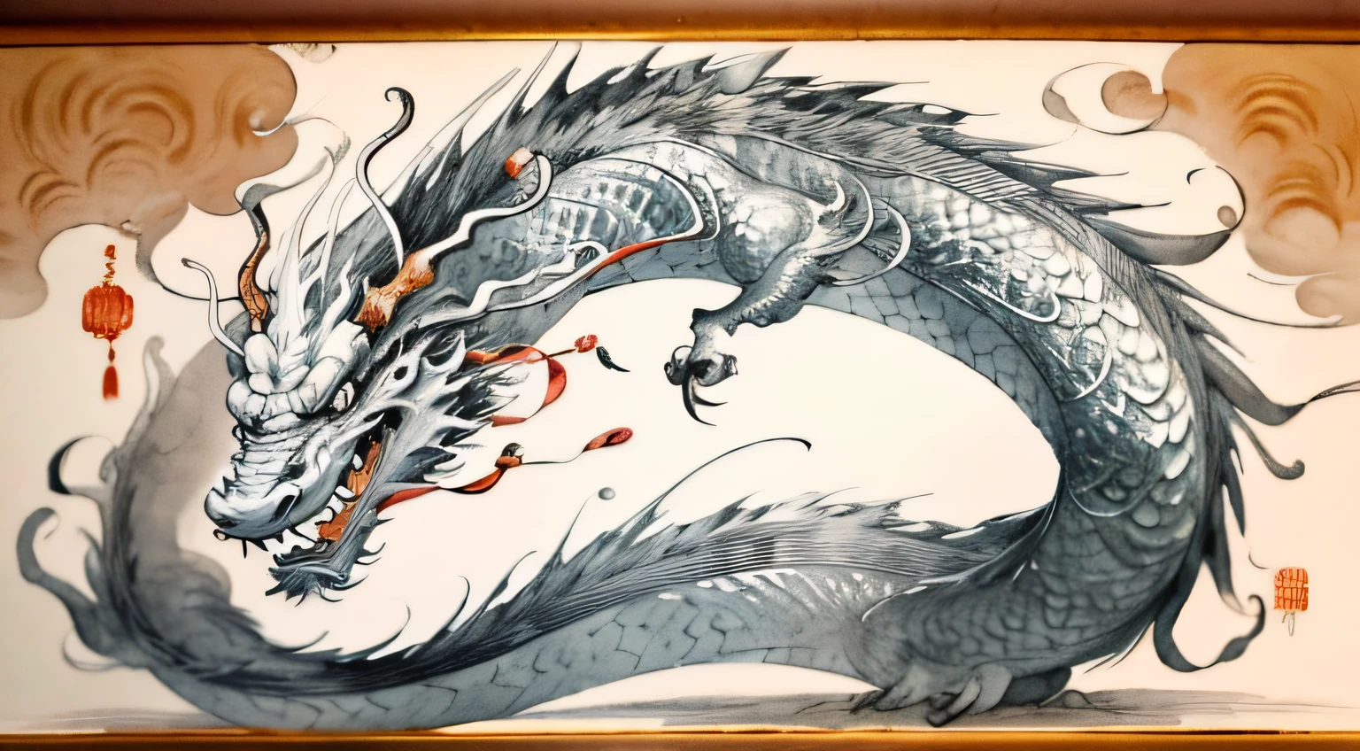 ink wash style,chinesedragon,Five-clawed dragon,Chinese style