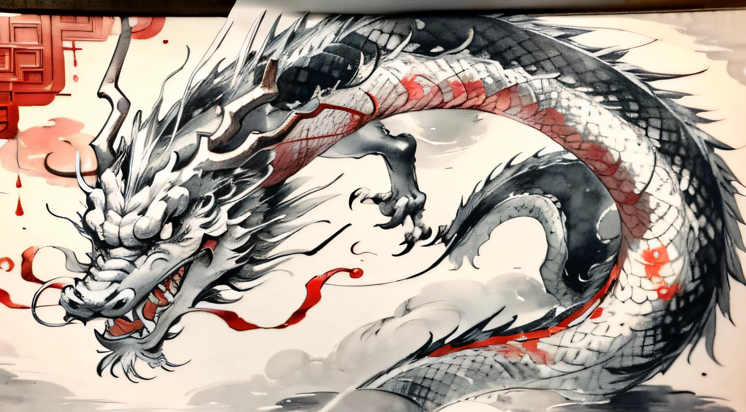 ink wash style,chinesedragon,Five-clawed dragon,Chinese style