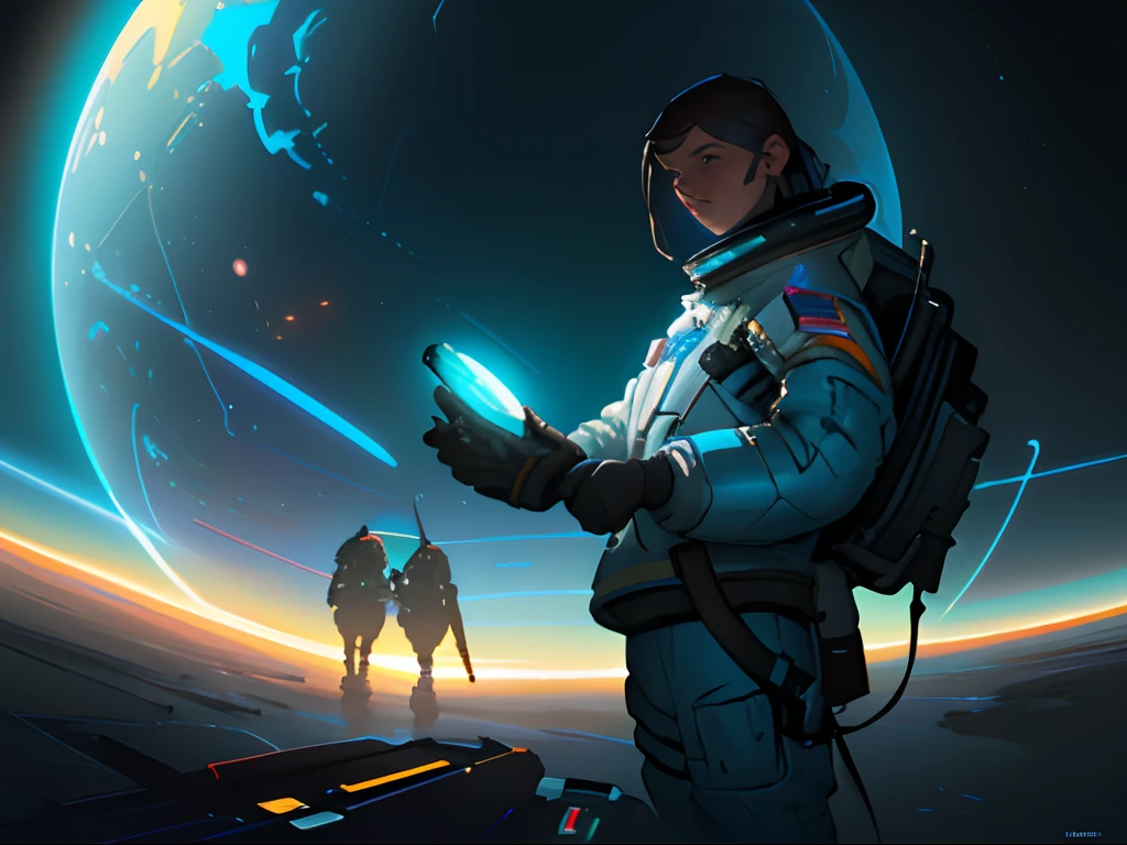 Astronaut in spacesuit holding globe in hand, greg beeple, futuristic astronaut, Beeple e Tim Hildebrandt, wojtek fus, beeple artwork, beeple masterpiece, artgem and beeple masterpiece, beeple art, sci-fi illustrations, sci-fi illustrations, detailed sci-fi art, Astronaut Cyberpunk Electric,s girl