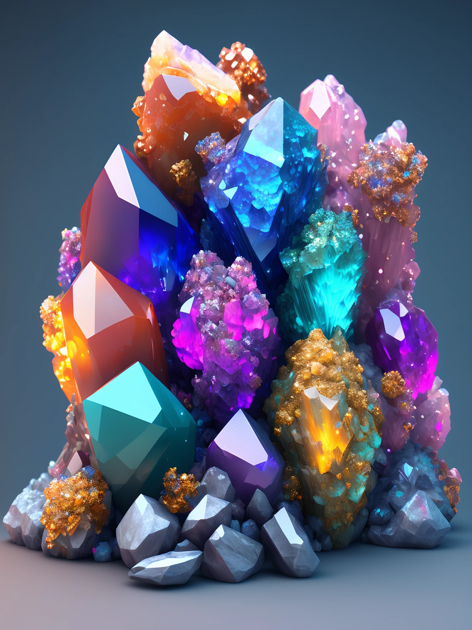 Fantastic art beautiful minerals, rainbow crystals, Ultra detailed, Incredible lighting, ultra - detailed, 8K, Unreal Engine 5, a 3D render