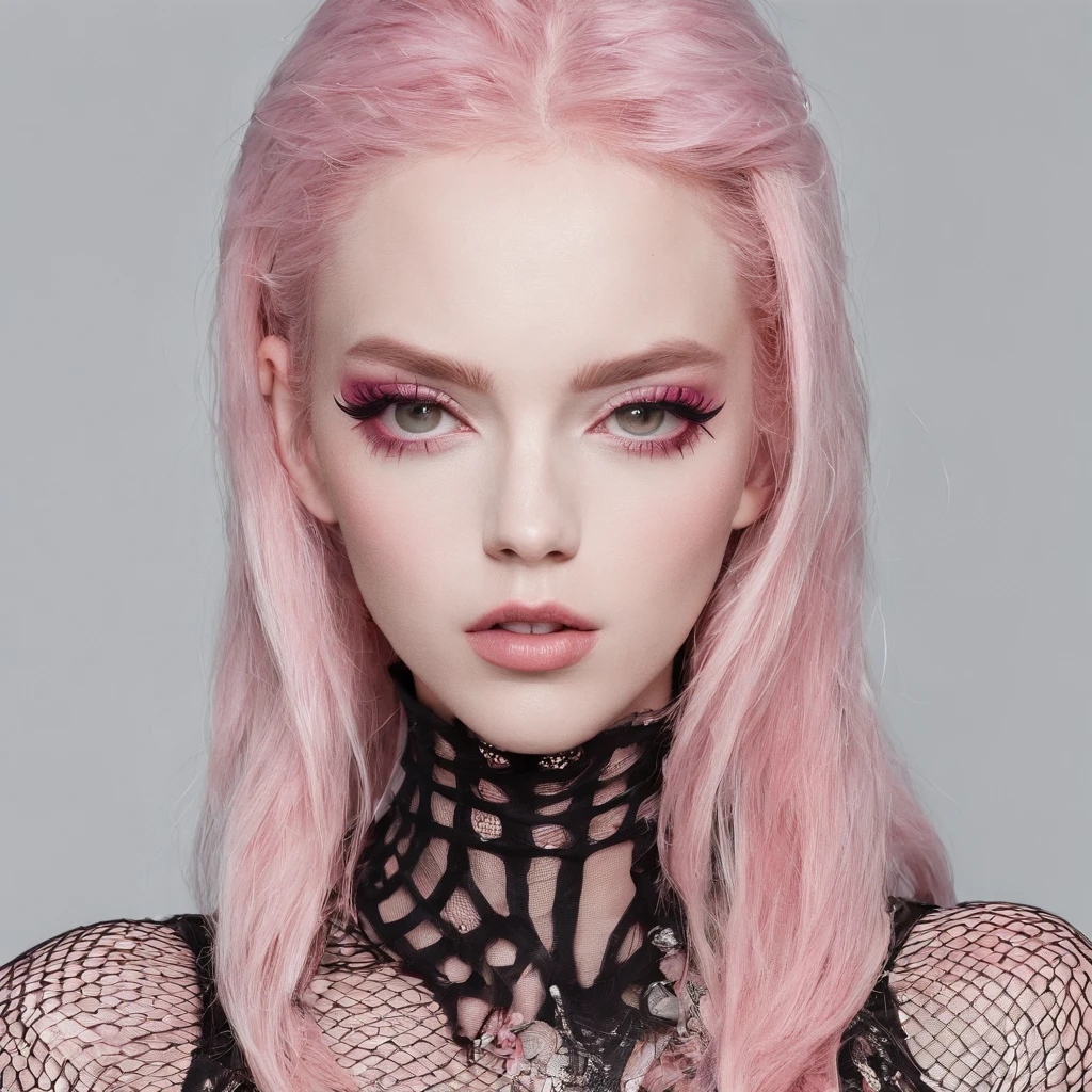 girl,fishnet stockings, Pink hair,