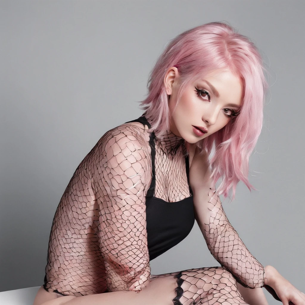 girl,fishnet stockings, Pink hair,