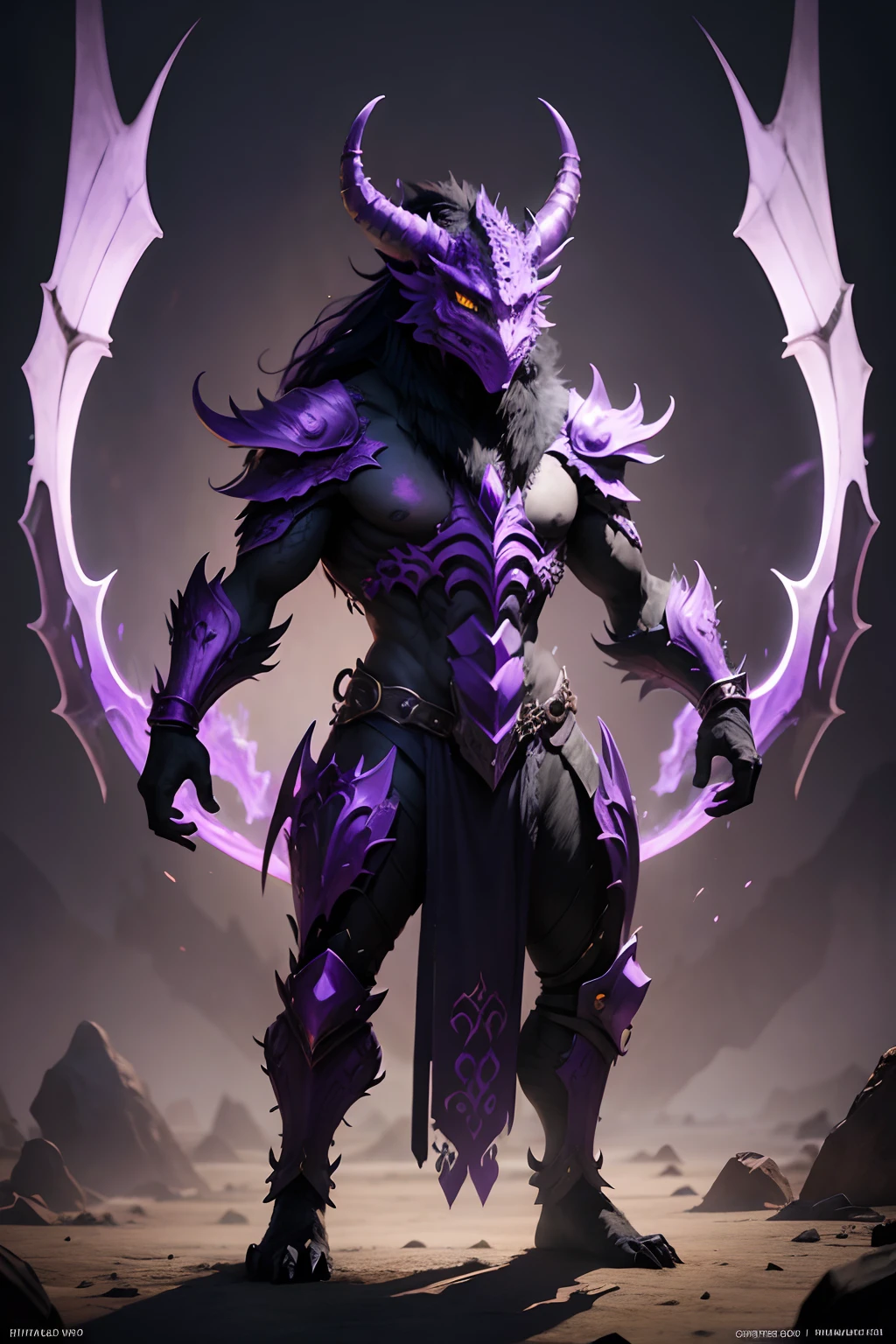 dragon mask creature, druid style, purple and black colors, casting spell pose, full body, Animal Anthropomorphism, realistic digital, humanoid, abstract background, global illumination, intricate, epic, dramatic, masterpiece, high detail, best quality, ultra high res