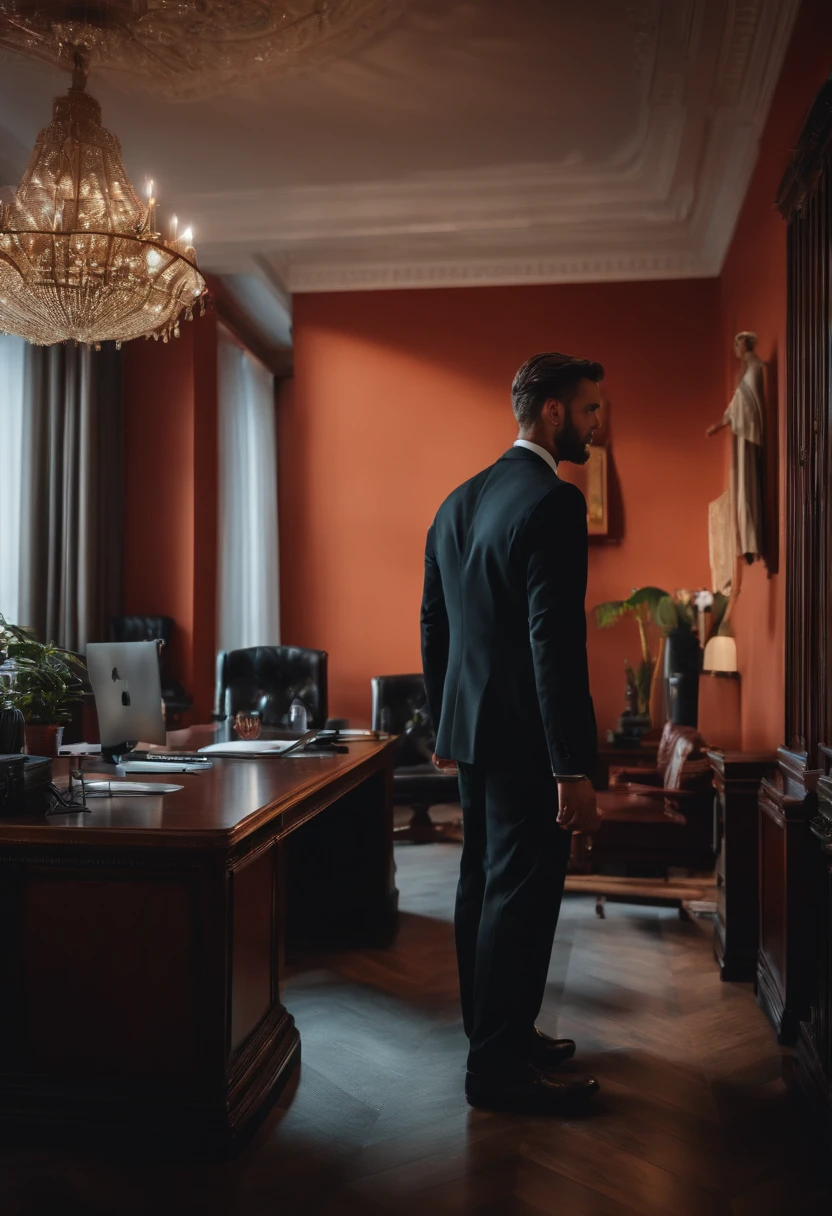 Photography 4K , Male man in black suit giving in standing in office