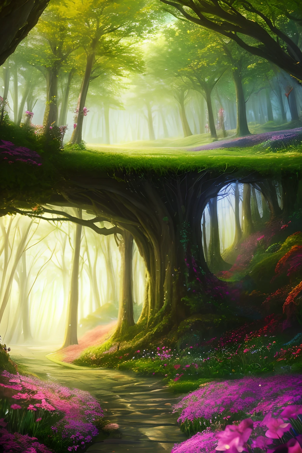 masterpiece, best quality, high quality,extremely detailed CG unity 8k wallpaper, An enchanting and dreamy scene of a fantasy forest, with towering trees, glowing mushrooms, and hidden fairy glens, creating a sense of mystique and enchantment, artstation, digital illustration, intricate, trending, pastel colors, oil paiting, award winning photography, Bokeh, Depth of Field, HDR, bloom, Chromatic Aberration ,Photorealistic,extremely detailed, trending on artstation, trending on CGsociety, Intricate, High Detail, dramatic, art by midjourney
