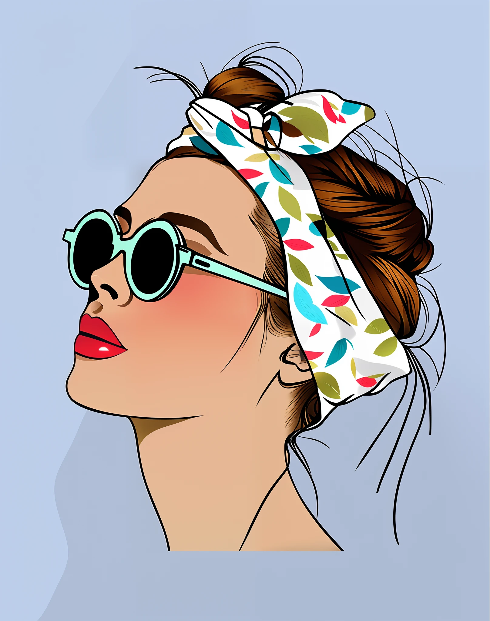 Illustration of a woman wearing a bandana and sunglasses, in style of digital illustration, digital illustration portrait, digital art portrait, style digital painting, Digital drawing, vector art style, digital art illustration, in style of digital painting, digitalportrait, portrait digital art, drawn with photoshop, detailed fashion illustration, vector style drawing, wearing a hijab, 数字插图 -